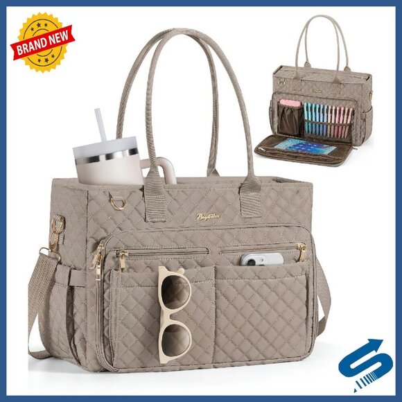 Other - 15.6" Laptop Tote Bag - Quilted Work Bag with Padded Sleeve & Multiple Pockets